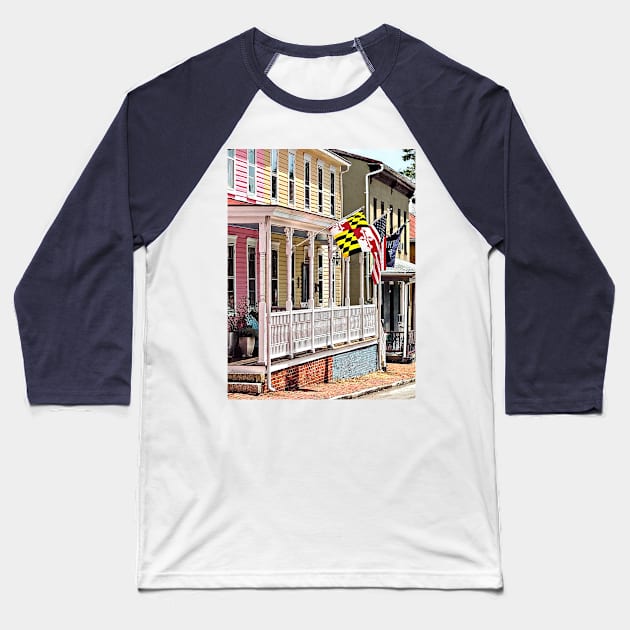 Annapolis MD - Flags Along East Street Baseball T-Shirt by SusanSavad